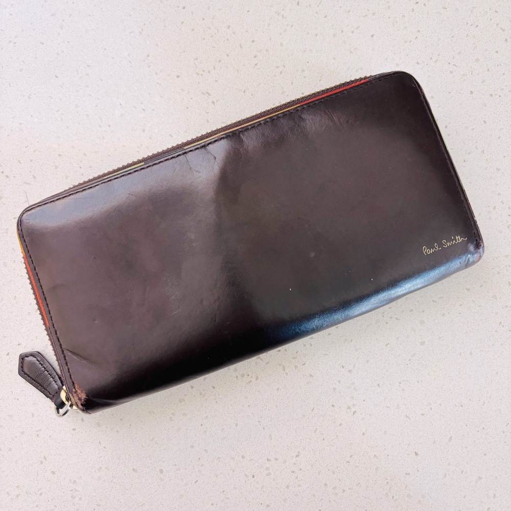 Paul Smith Authentic Leather long wallet artist stripe wine red Men’s